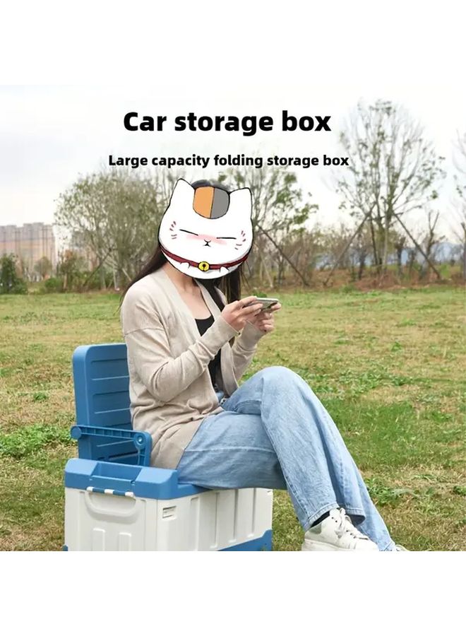 Stool Blue and White Car Seat Storage Box Folding Trunk Organizer for Camping - Image 3